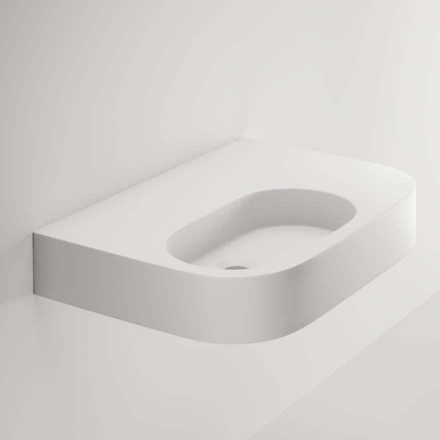 Aliro Accessible Wall-Mounted Basin – Right Shelf – Gloss White Basins