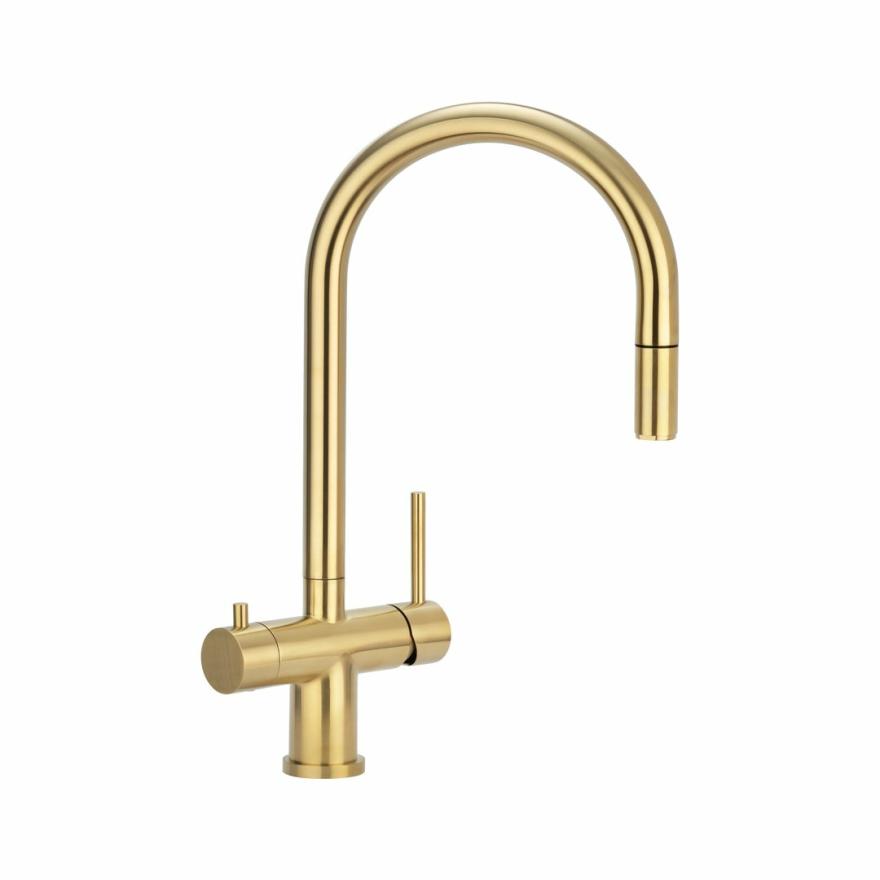 Elysian Commercial 3-Way Pull-Out Filter Tap – Brushed Brass Kitchen Sink Taps And Mixers