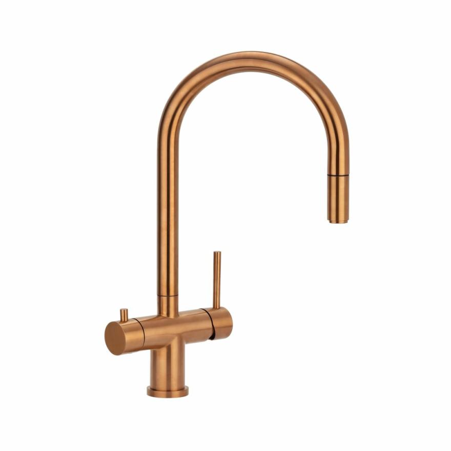 Elysian Commercial 3-Way Pull-Out Filter Tap – Brushed Copper Kitchen Sink Taps And Mixers