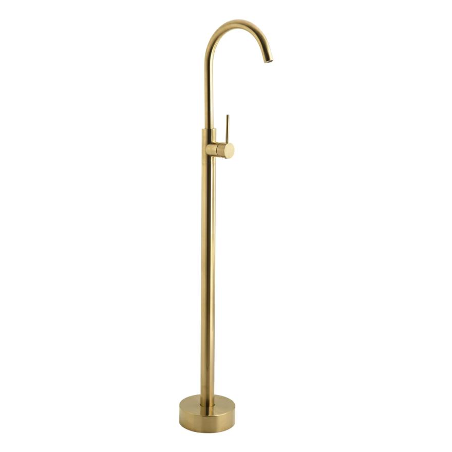 Elysian Floor Mounted Basin/Bath Filler With Mixer – Brushed Brass Spouts And Bath Fillers