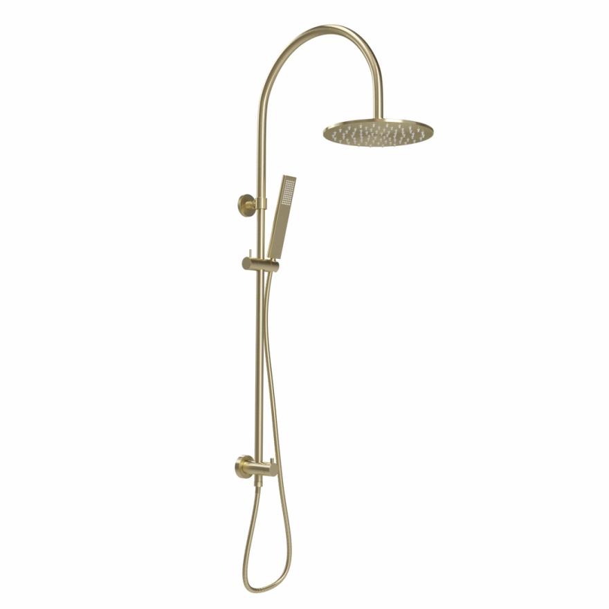 Elysian Gooseneck Shower Rail Set – Brushed Brass Shower Sets