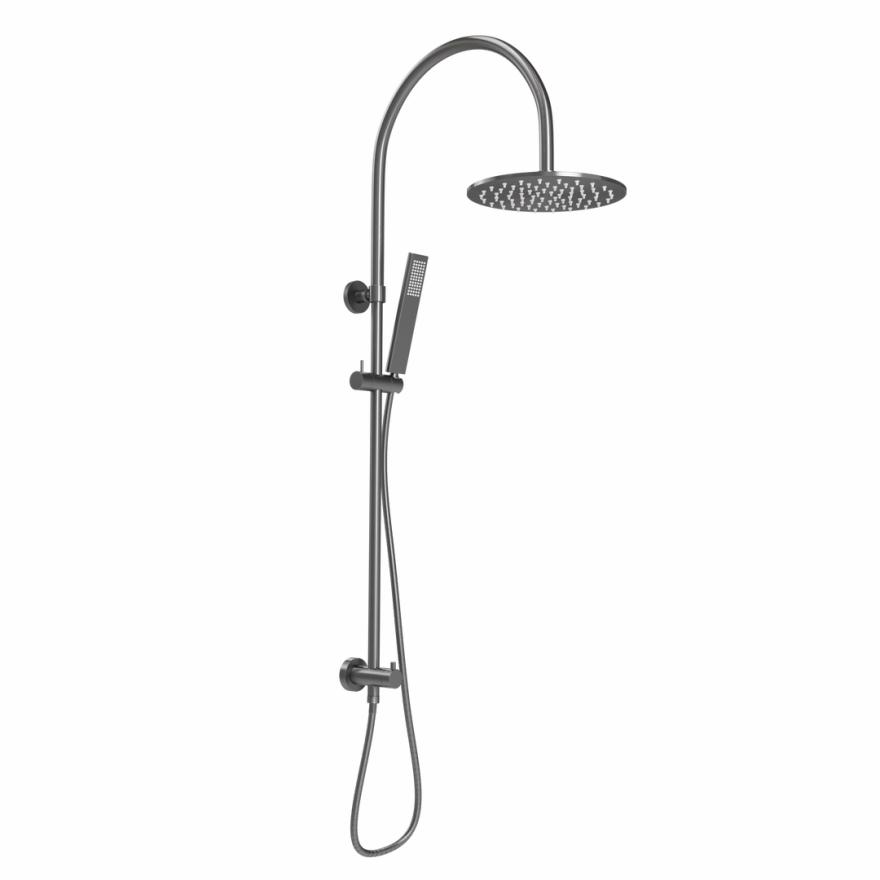 Elysian Gooseneck Shower Rail Set – Brushed Gunmetal Shower Sets