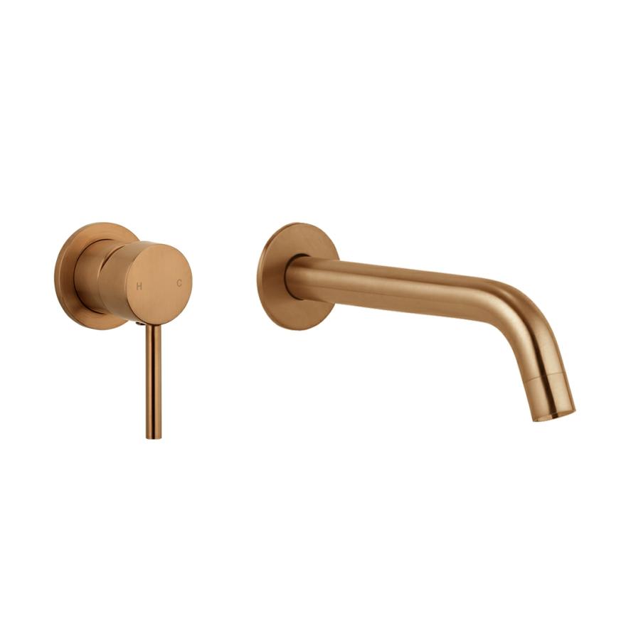 Elysian Minimal Mixer & Spout Set – Brushed Copper Basin Taps And Mixers