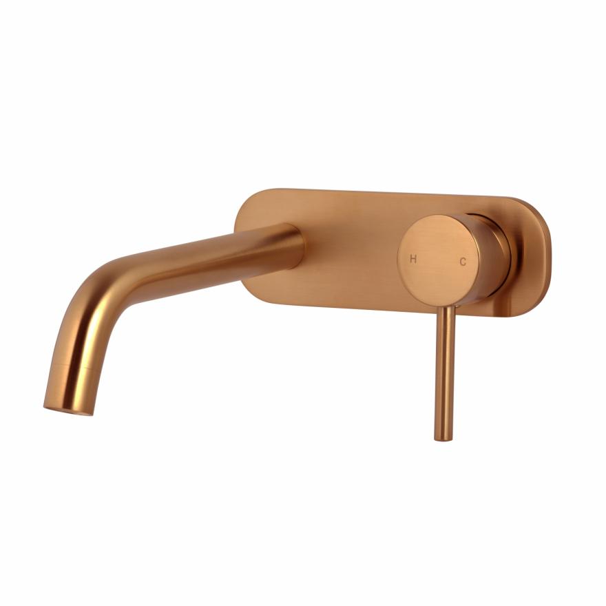 Elysian Minimal Wall-Mounted Set – Brushed Copper Basin Taps And Mixers