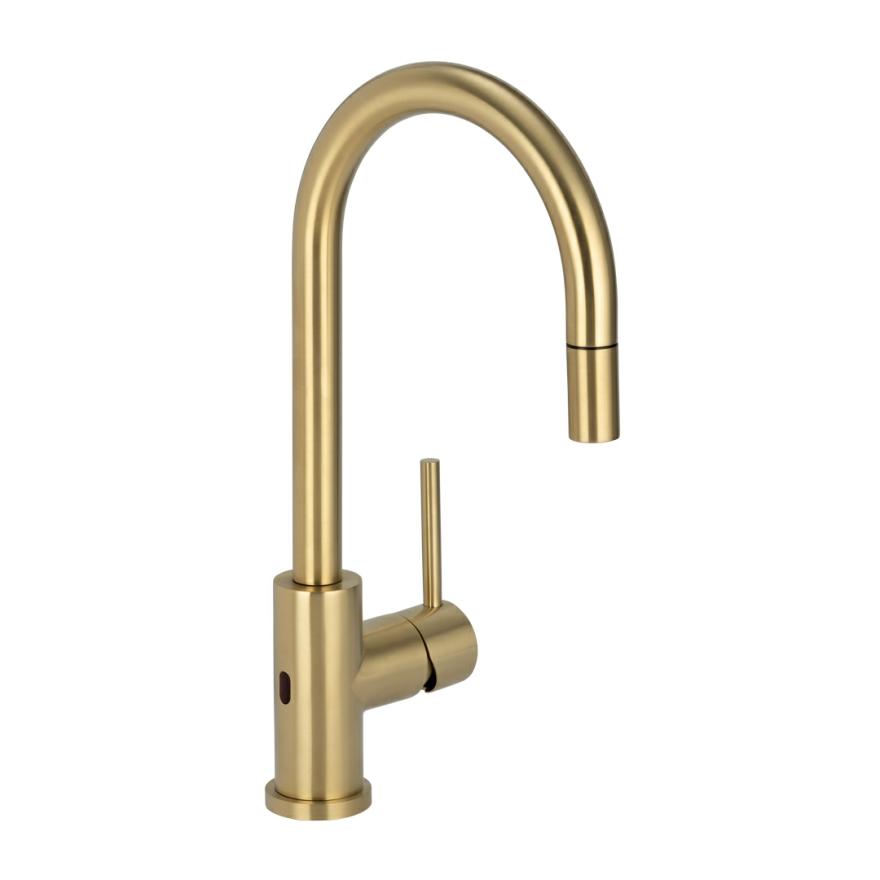 Elysian Sensor Commercial Pull-Out Kitchen Mixer – Brushed Brass Kitchen Sink Taps And Mixers