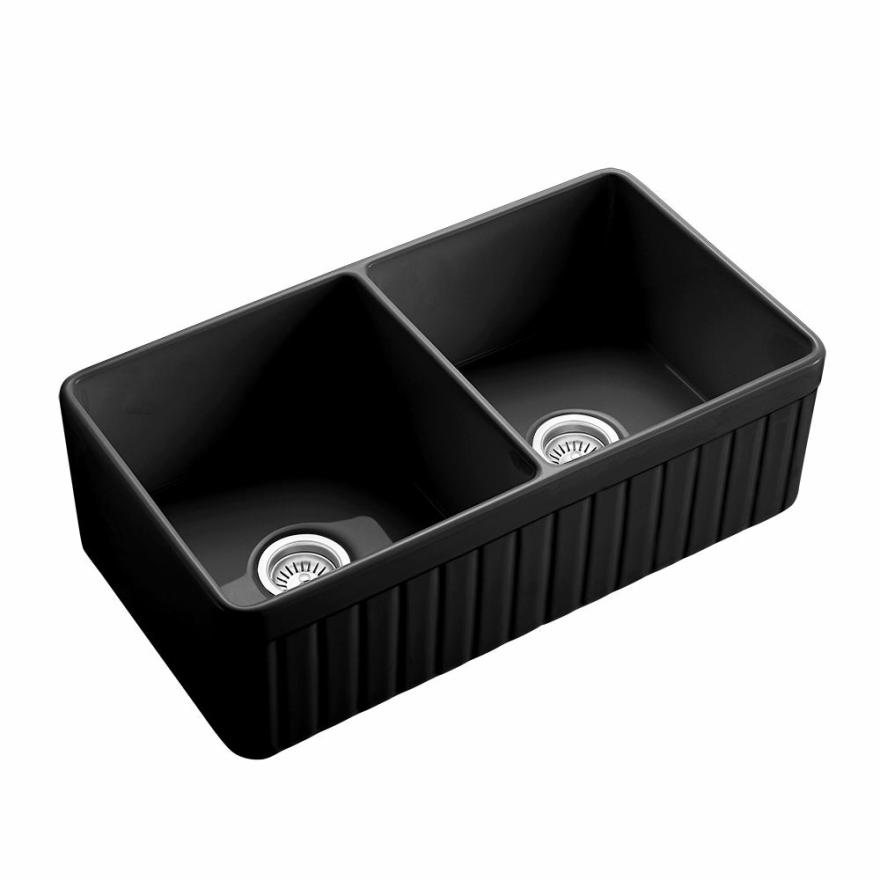 Hartley Double Farmhouse Fireclay Sink – Satin Black Double Sinks