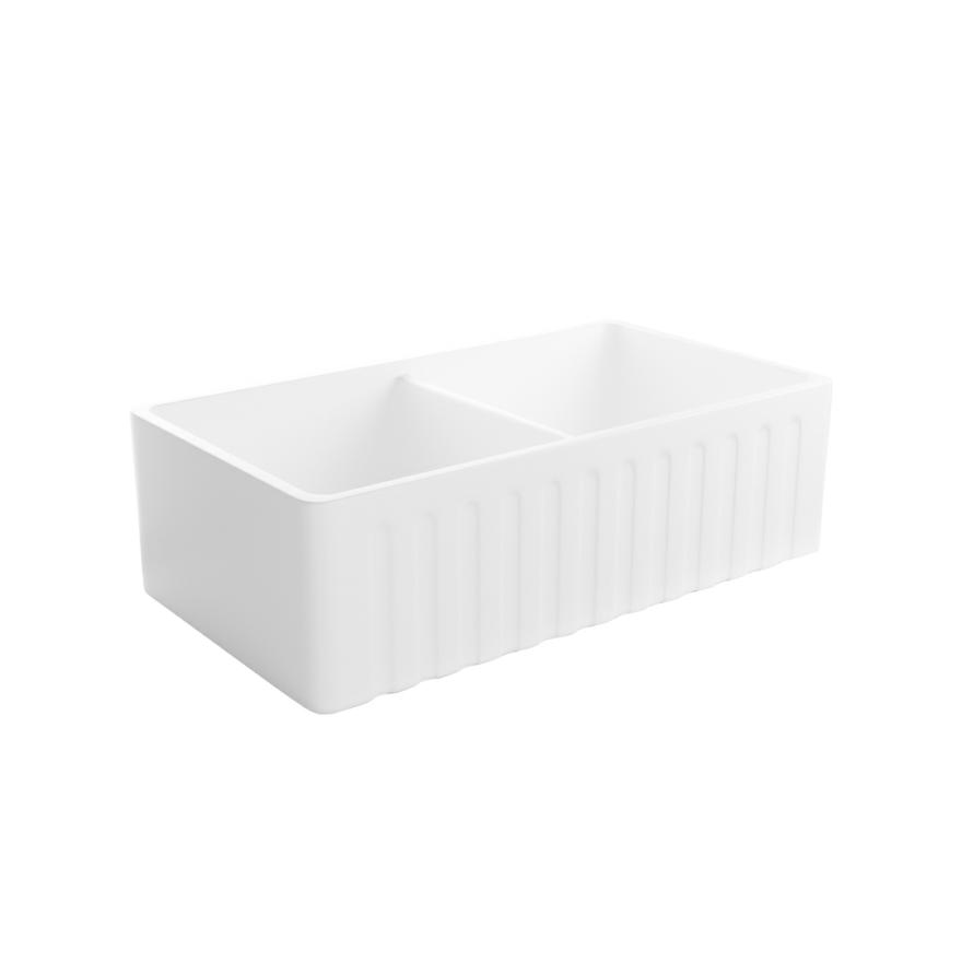 Henley Double Fluted Farmhouse Sink – White Double Sinks