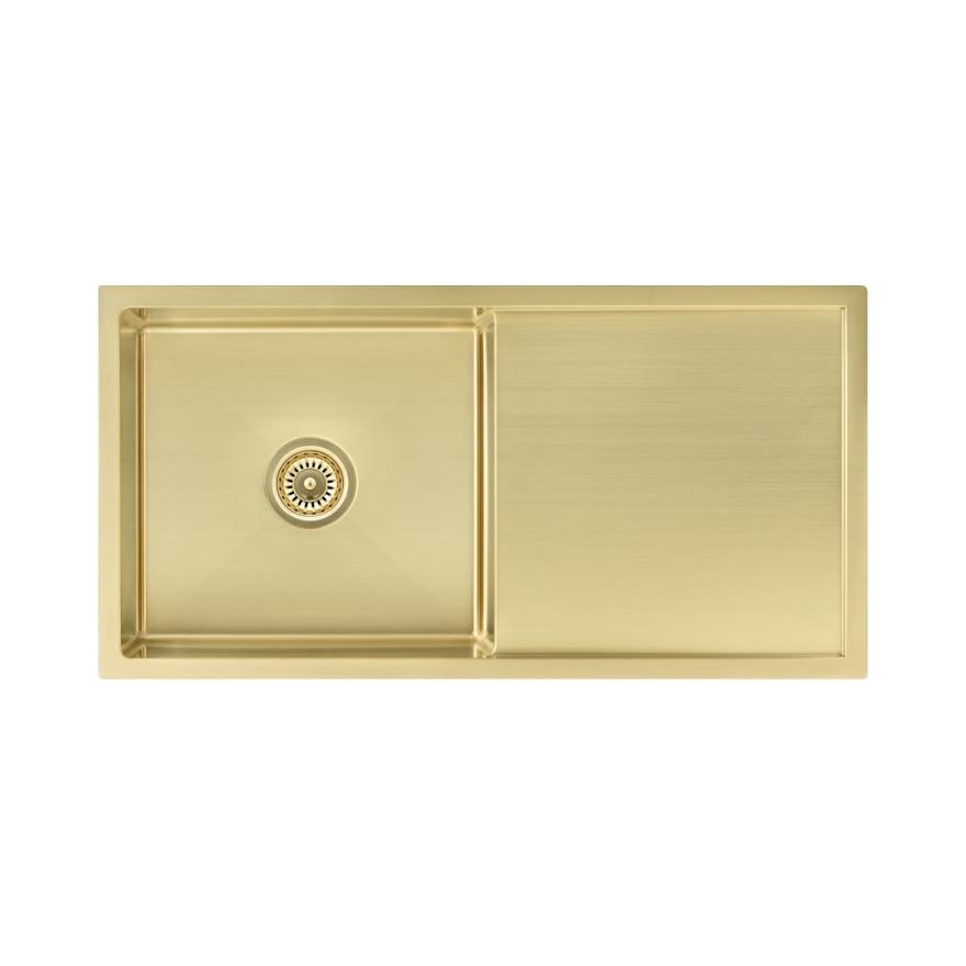 Jai Single Kitchen Sink 880Mm – Brushed Brass Kitchen Sinks