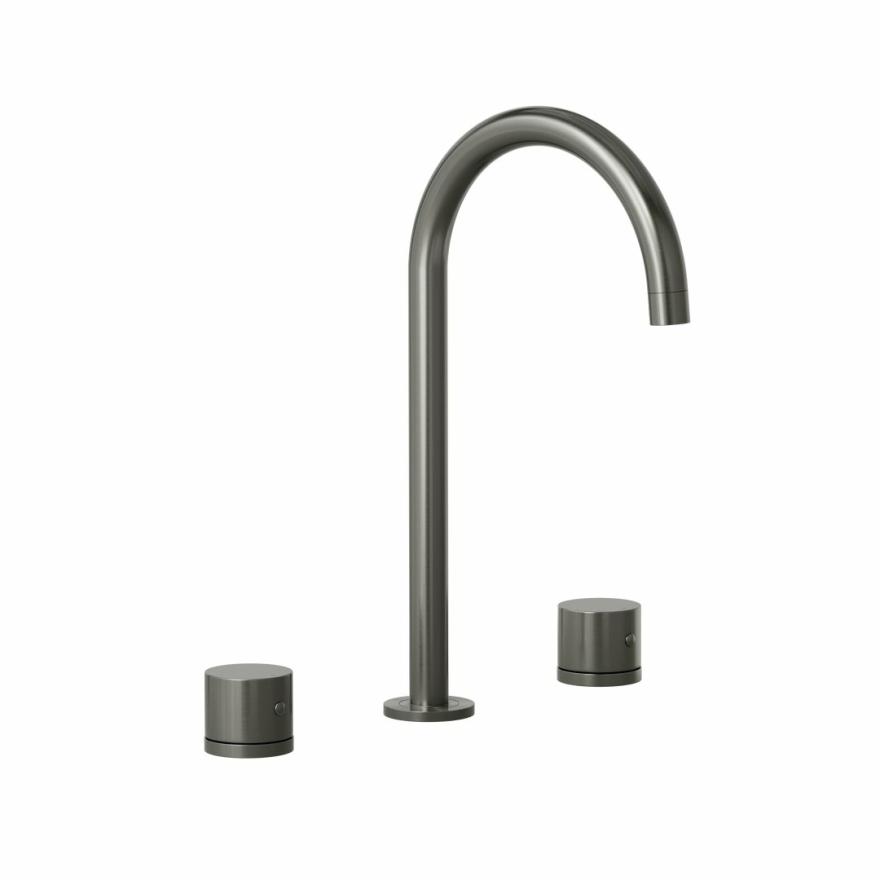 Milani Assembly Bench-Mounted Set – Brushed Gunmetal Basin Taps And Mixers