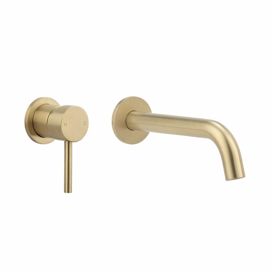 Sola Minimal Mixer & Spout Set – Brushed Brass Bath Taps And Mixers