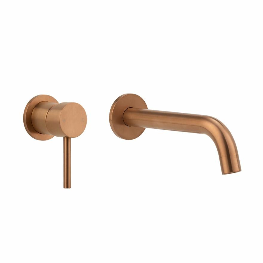 Sola Minimal Mixer & Spout Set – Brushed Copper Basin Taps And Mixers