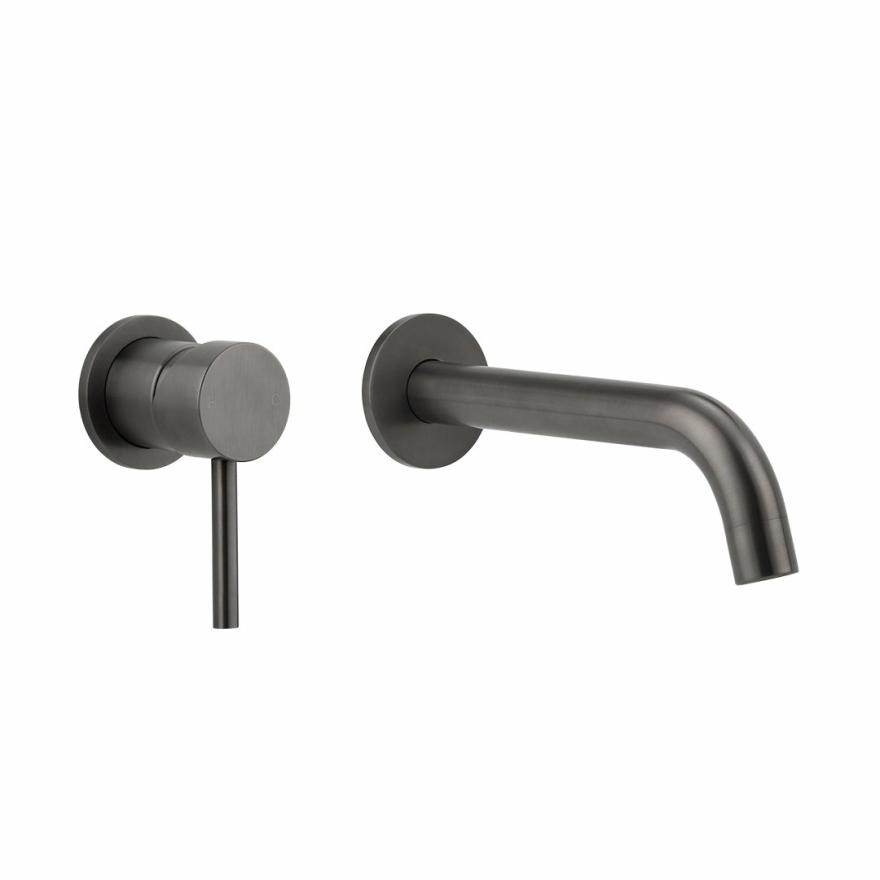 Sola Minimal Mixer & Spout Set – Brushed Gunmetal Basin Taps And Mixers