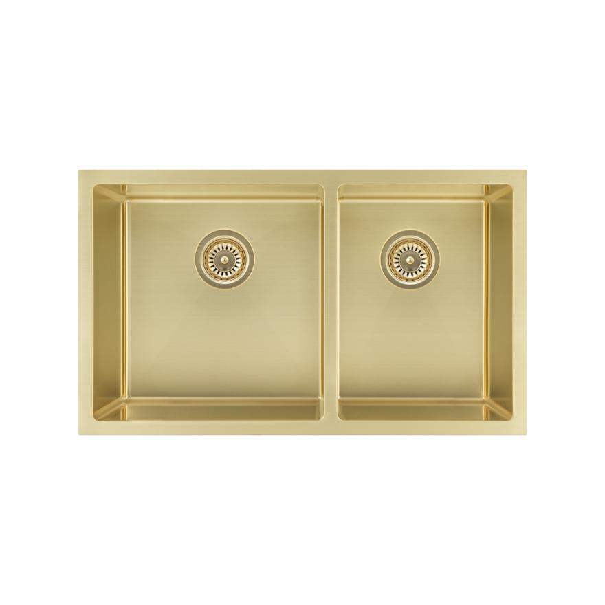 Vita Double Kitchen Sink 760Mm – Brushed Brass Double Sinks