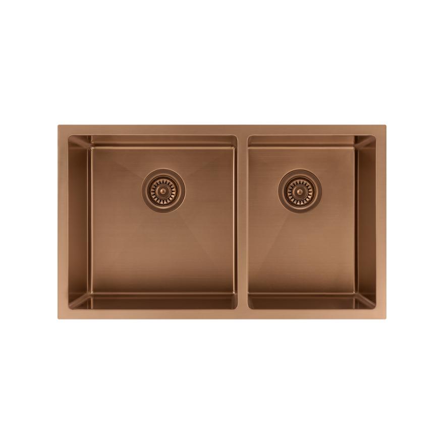 Vita Double Kitchen Sink 760Mm – Brushed Copper Double Sinks