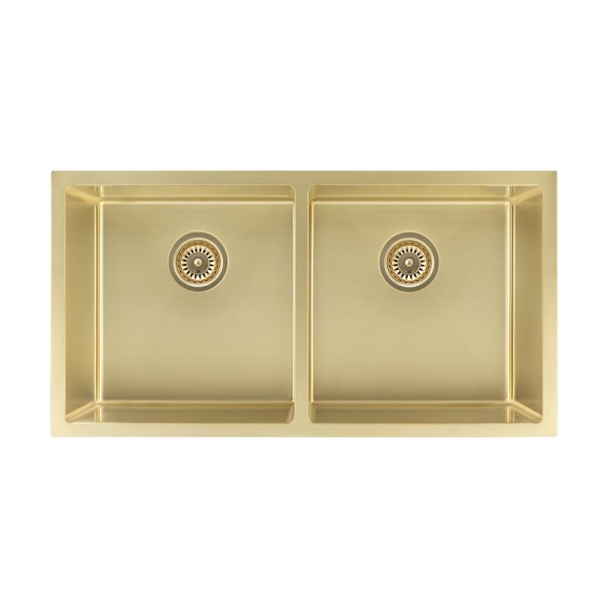 Zalo Double Kitchen Sink 855Mm – Brushed Brass Double Sinks