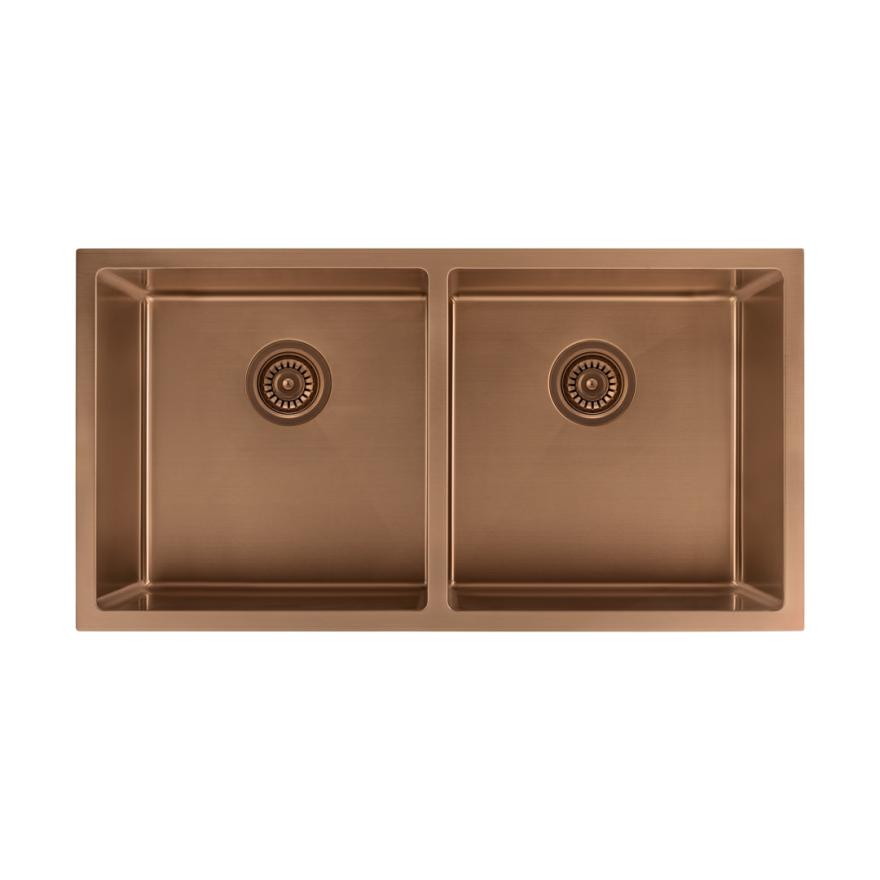 Zalo Double Kitchen Sink 855Mm – Brushed Copper Double Sinks