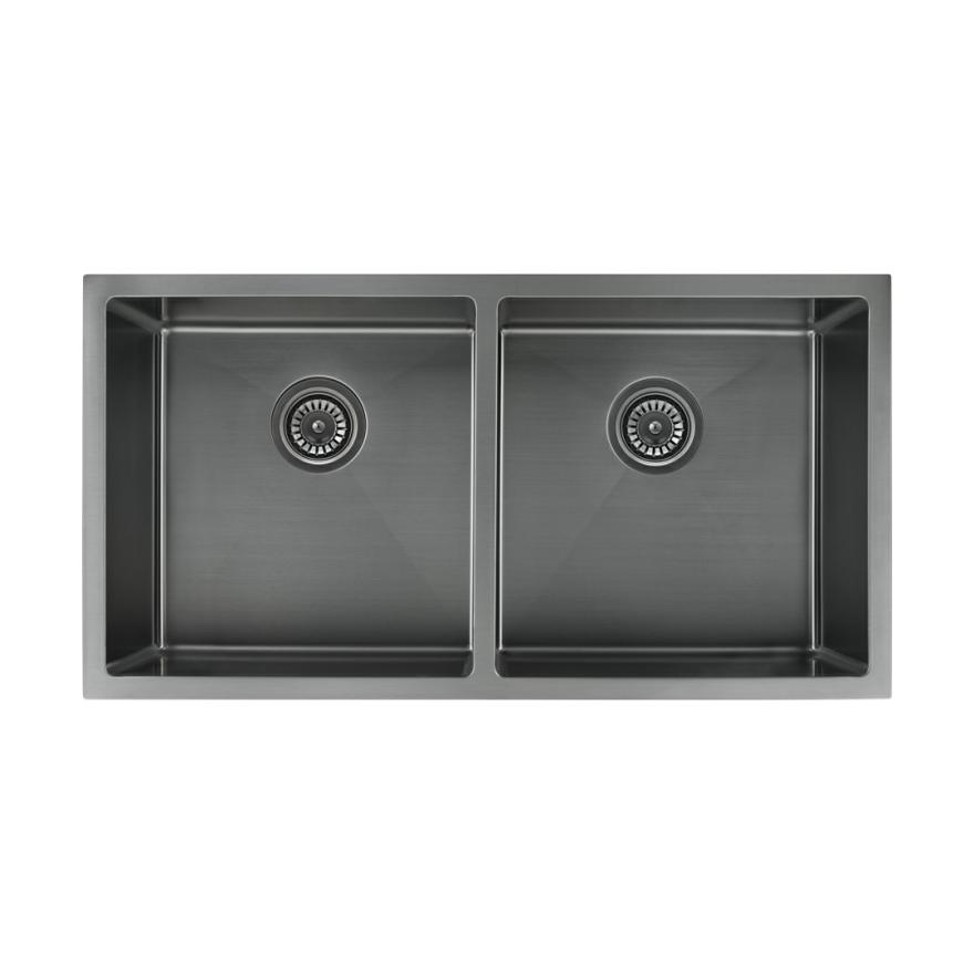 Zalo Double Kitchen Sink 855Mm – Brushed Gunmetal Double Sinks