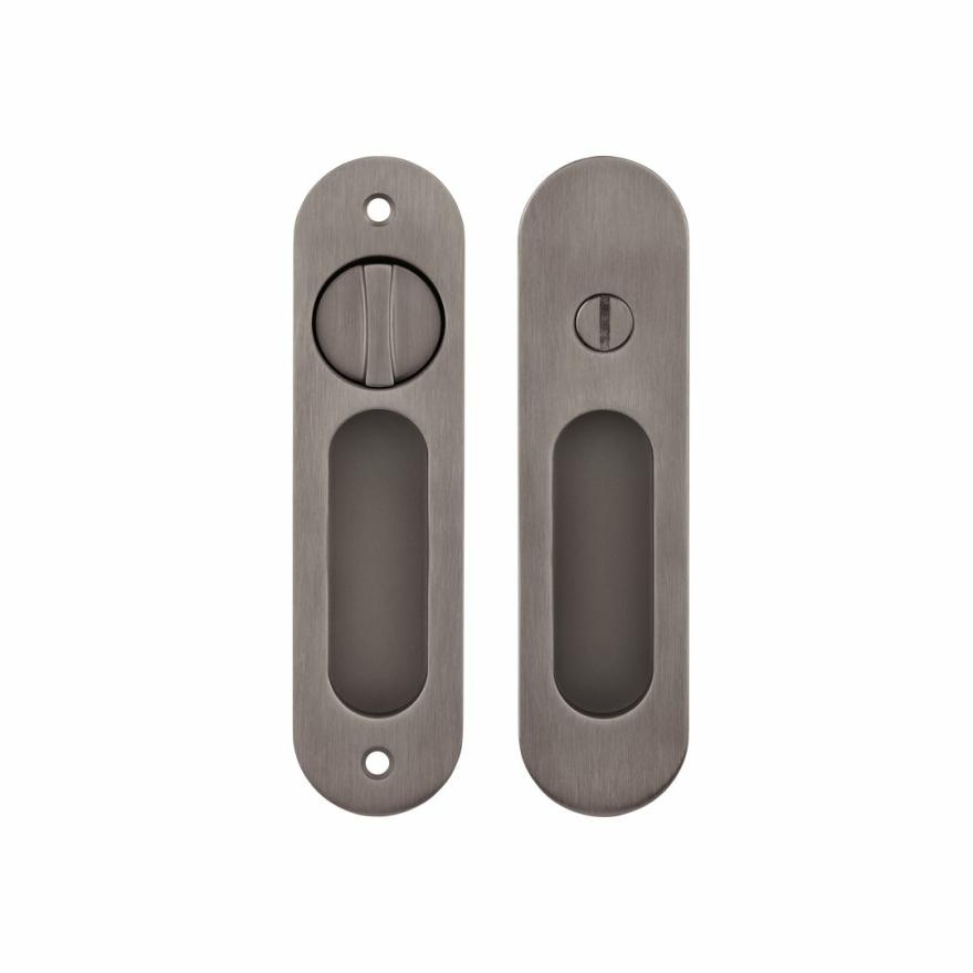 Leroy Sliding Door Privacy Set – Brushed Gunmetal Door Handles